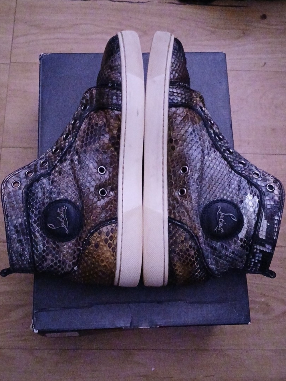 Christian Louboutin Python-Effect High Top Sneakers in Brown Men Size 43
